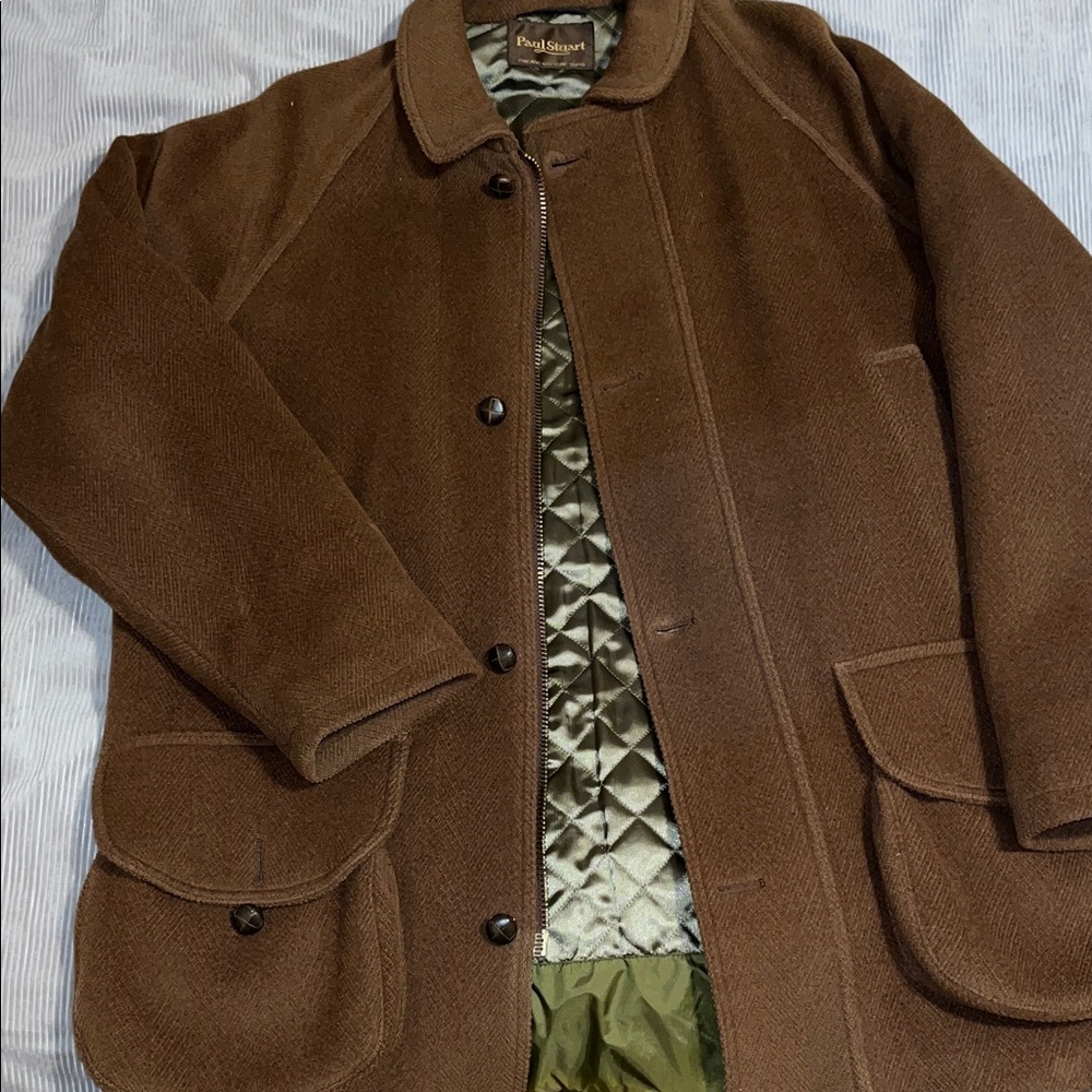 Vintage Paul Stuart Brown Wool Jacket with Olive Green Quilted Lining